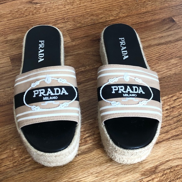 Prada Shoes - Prada Espadrille Slide Sandal